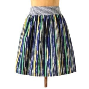 Porridge Anthropologie EUC Striped Pleated Short A-Line Skirt Elastic, Pockets